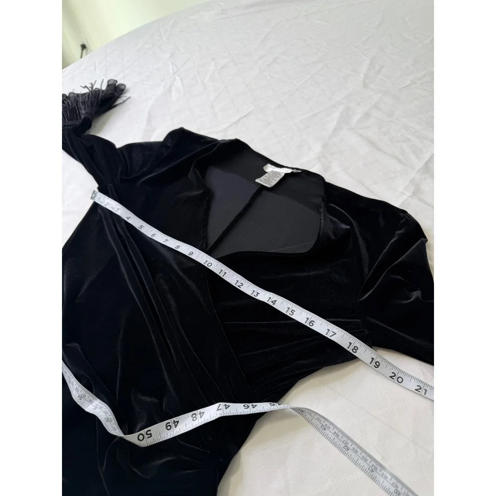 Vintage Jackie‎ Jon Black Velvet Faux Wrap Top Feather Trim Small Whimsigoth 90s